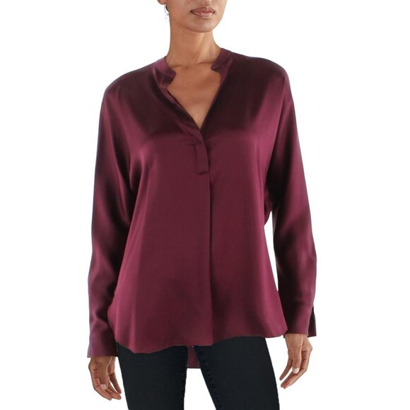New Vince 100% Silk Split Neck Blouse Burgundy XS $325 - Picture 1 of 7